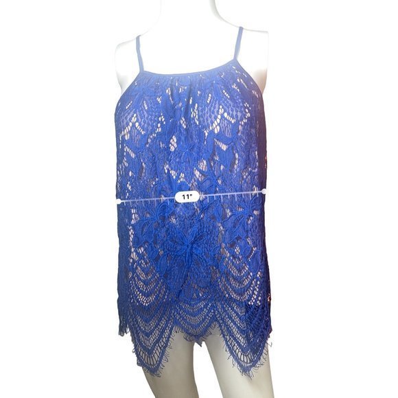NWOT Women's Blue Lace Beige Lined‎ Top - Picture 4 of 6